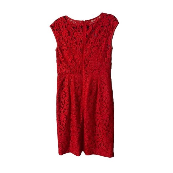 Banana Republic Sheath Dress 8 Red Stretch Lace Cap Sleeve Career Church Party - Picture 6 of 11